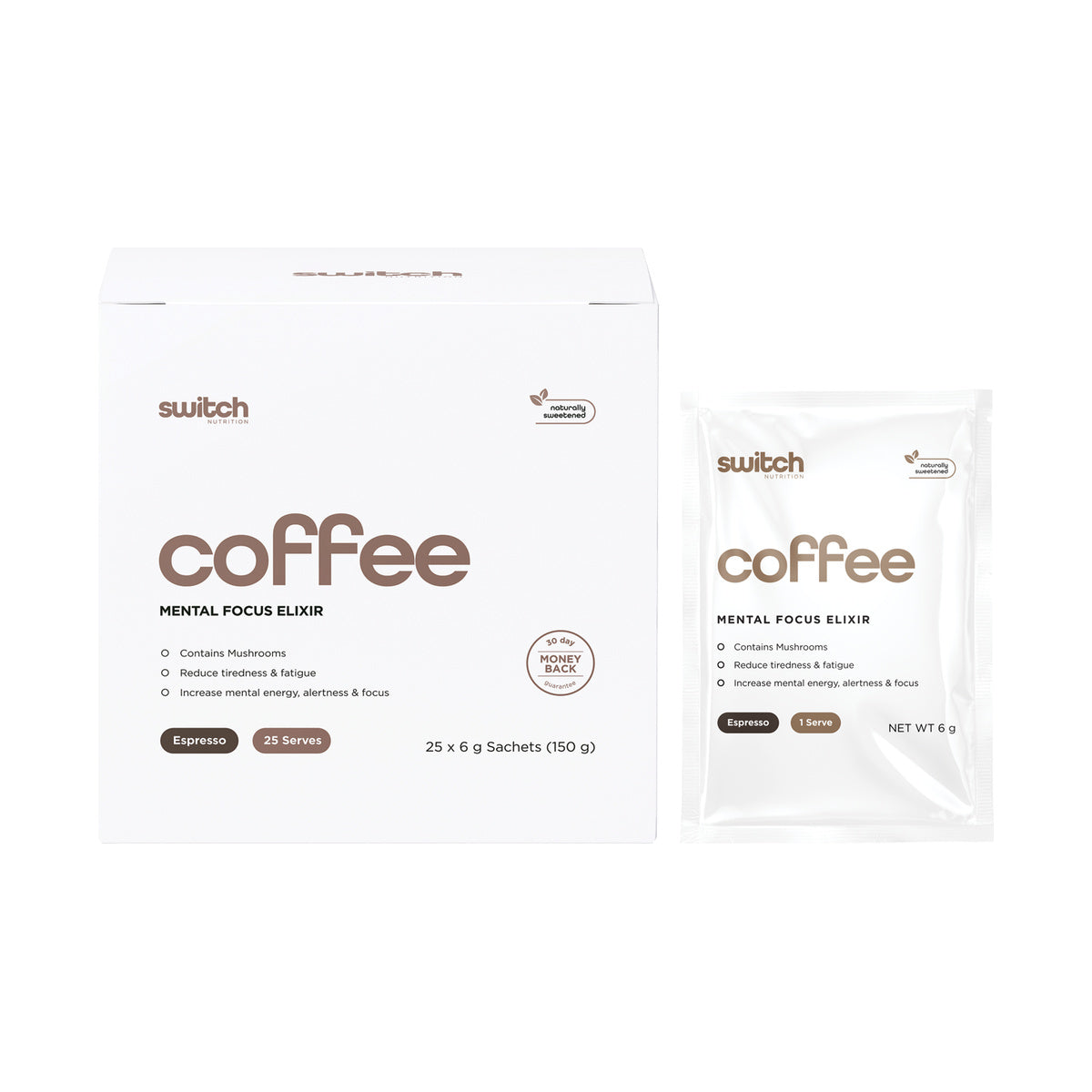Switch Nutrition Coffee Mental Focus Elixir Espresso Sweetened 25 Pack product packshot