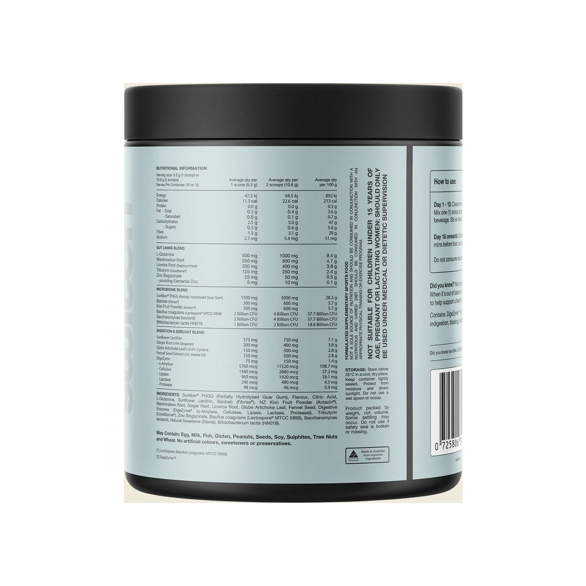 Switch Nutrition Gut Restore Natural 159g back label