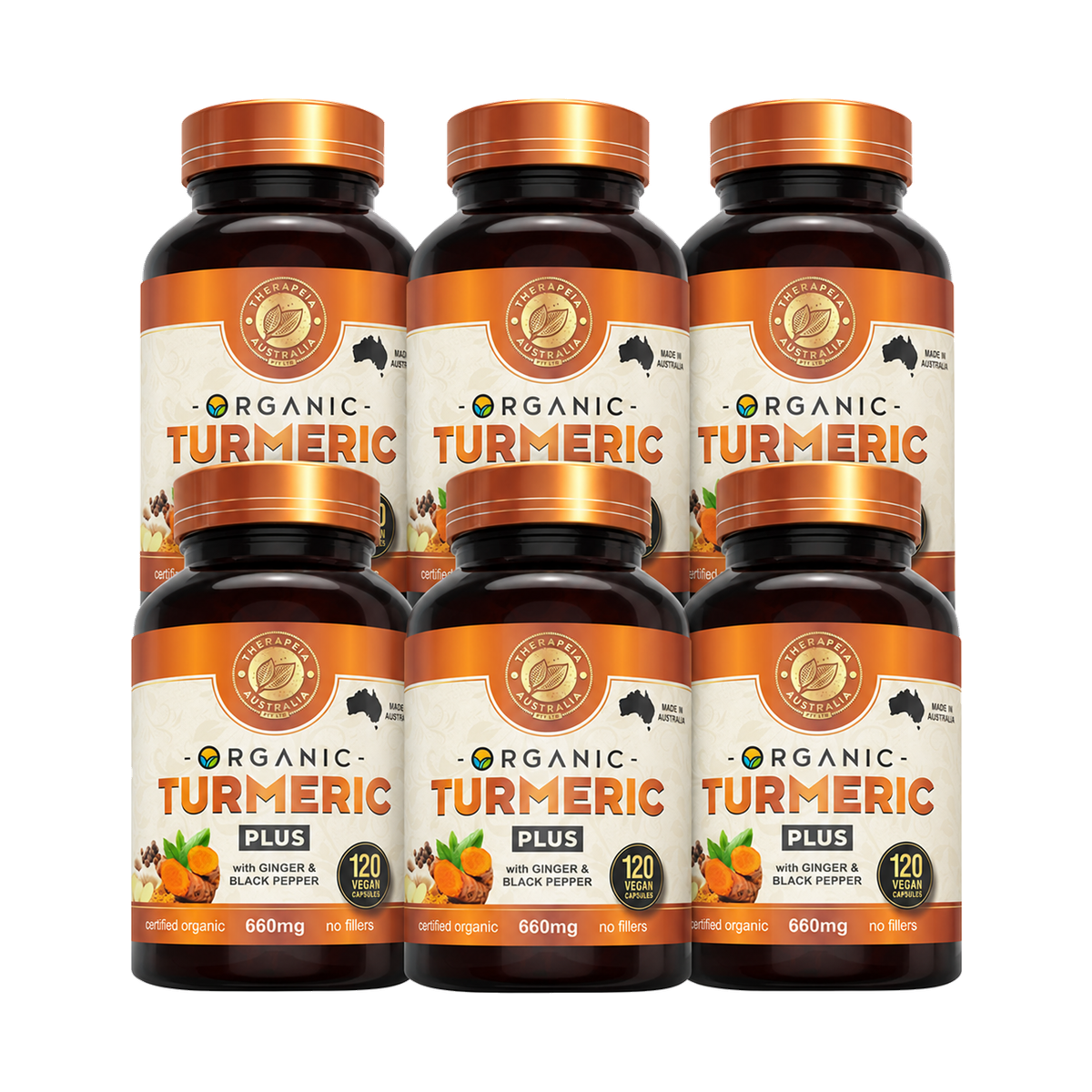 Therapeia Australia Organic Turmeric PLUS 6 Pack – 6 bottles