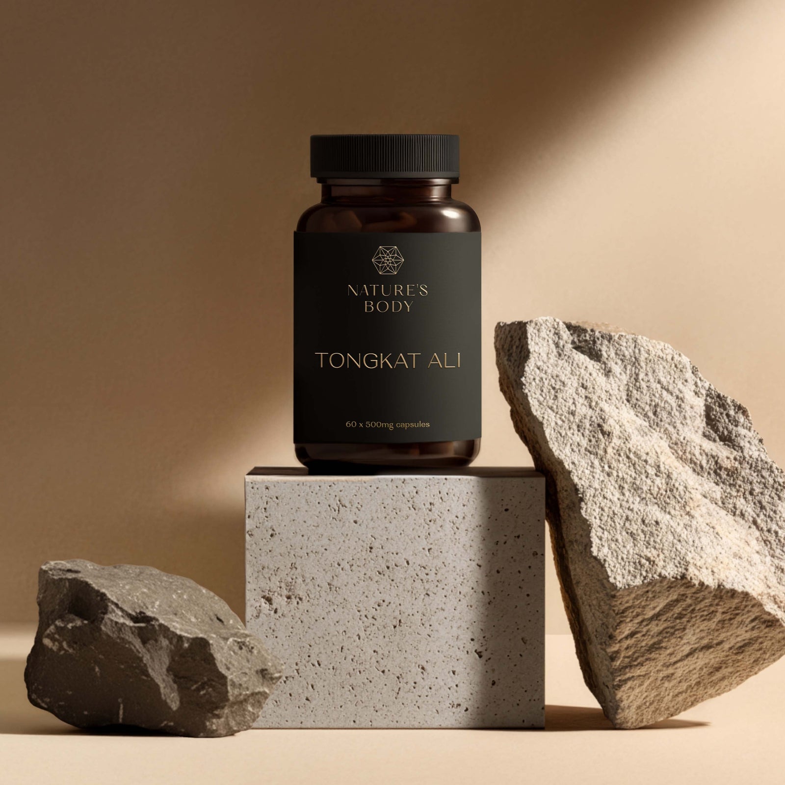 Nature's Body Tongkat Ali 200:1 500mg 60 Capsules bottle lifestyle image