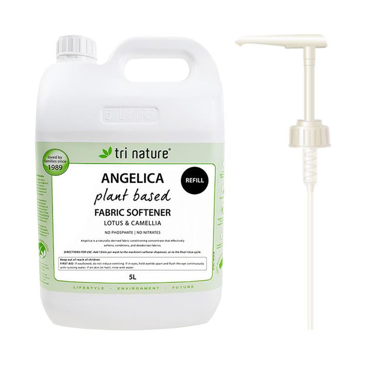 Tri Nature Angelica Fabric Softener Lotus &amp; Camellia Bulk with pump 5L — product packshot