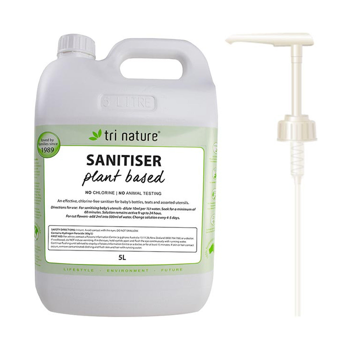Tri Nature Chlorine Free Sanitiser Bulk with pump 5L — product packshot