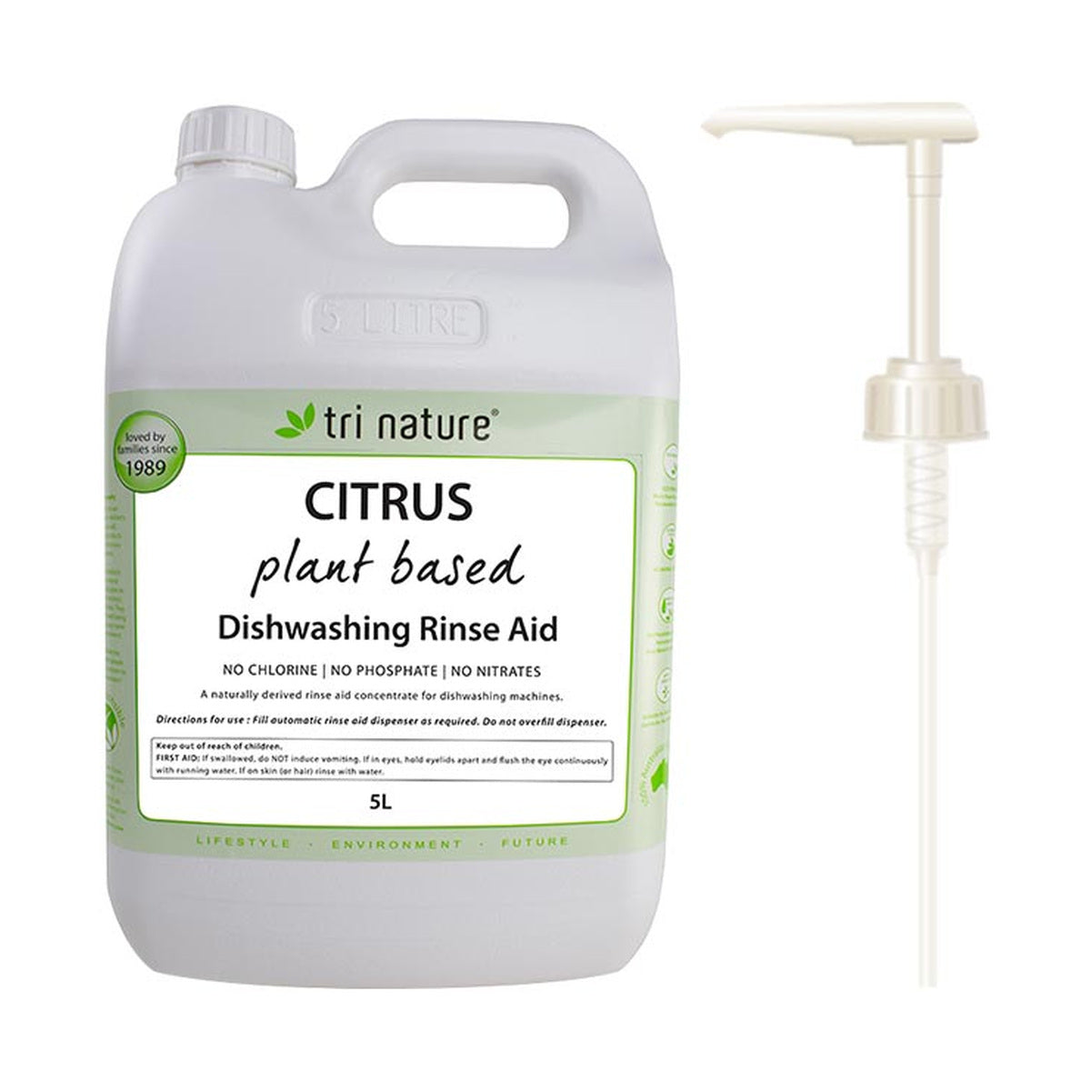 Tri Nature Citrus Plant Based Dishwashing Rinse Aid Bulk with pump 5L — product packshot