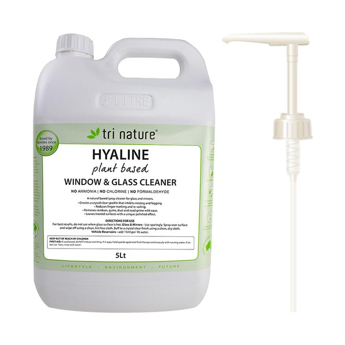 Tri Nature Hyaline Glass & Window Cleaner Bulk with pump 5L — product packshot