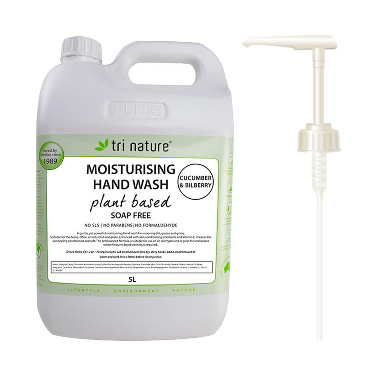 Tri Nature Moisturising Hand Wash Cucumber &amp; Bilberry Bulk with pump 5L — product packshot