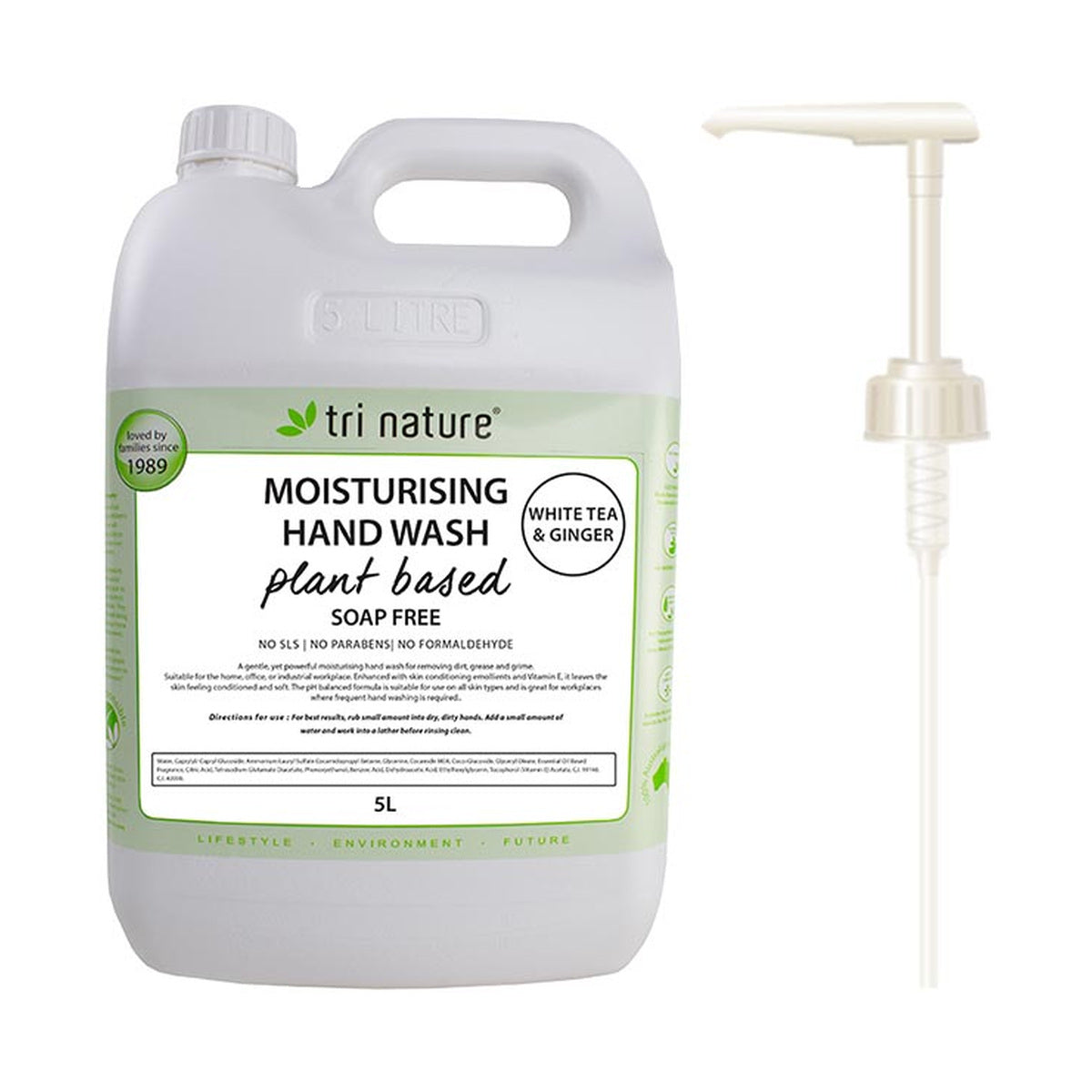 Tri Nature Moisturising Hand Wash White Tea &amp; Ginger Bulk with pump 5L — product packshot