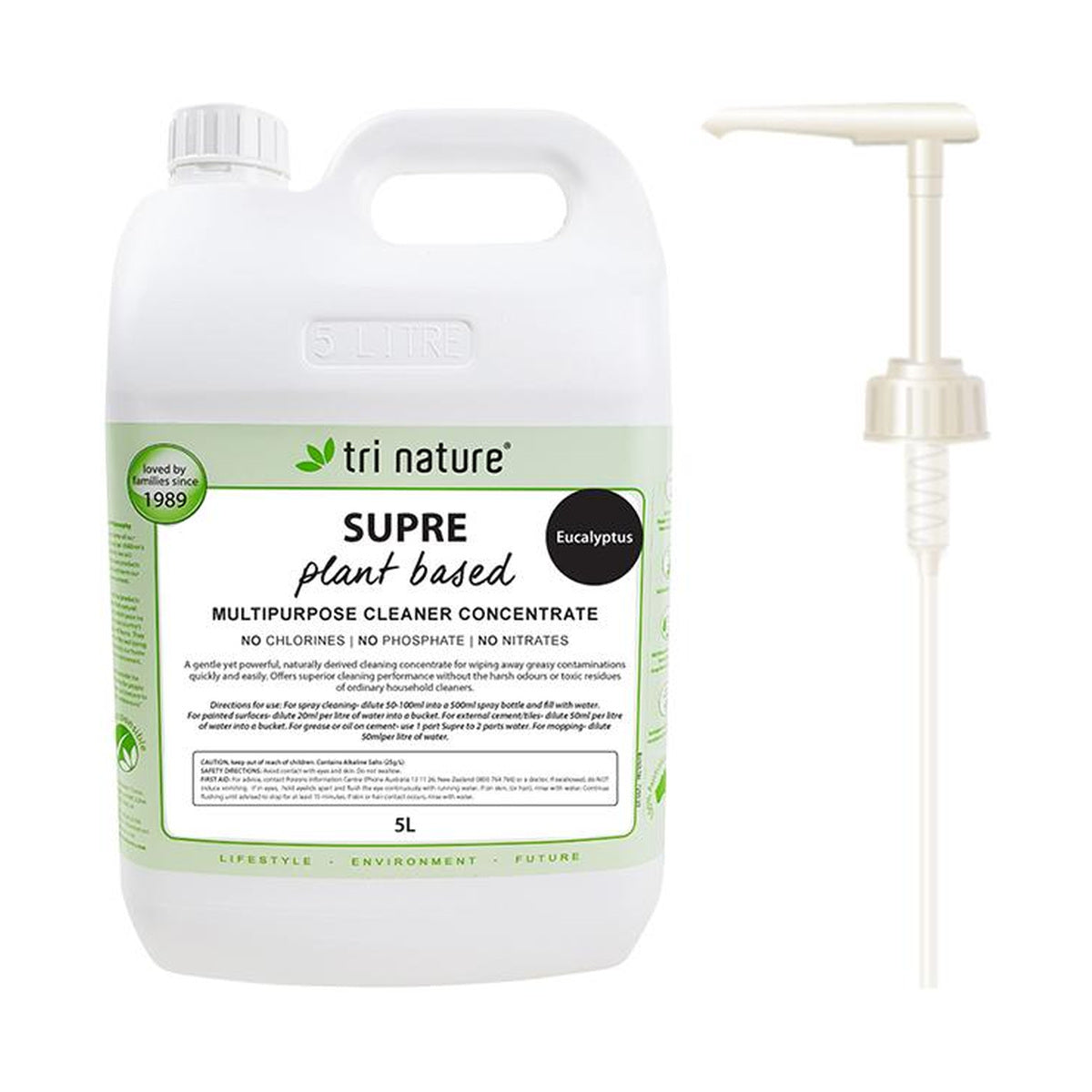 Tri Nature Supre Eucalyptus Multi Purpose Cleaner Concentrate Bulk with pump 5L — product packshot