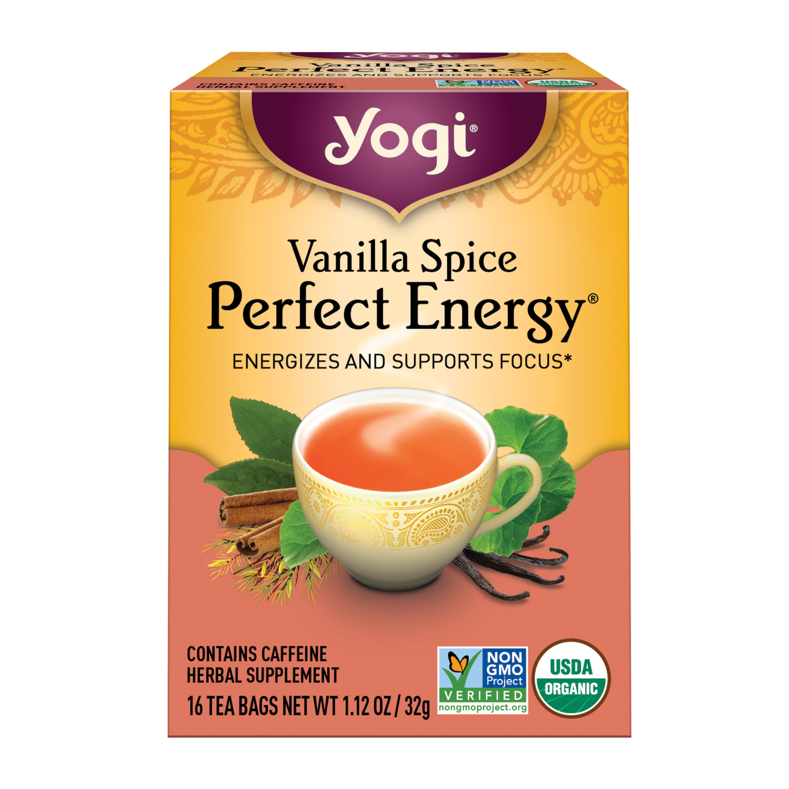 Yogi Tea Herbal Tea Bags Vanilla Spice Perfect Energy 16 Tea Bags