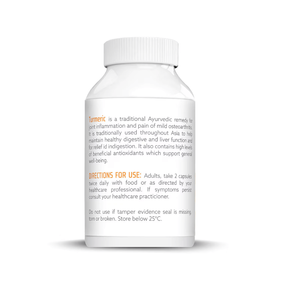 Nature's Help Organic Turmeric bottle directions and storage label.