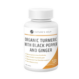 Nature's Help Organic Turmeric with Black Pepper and Ginger 120 Capsules front label.