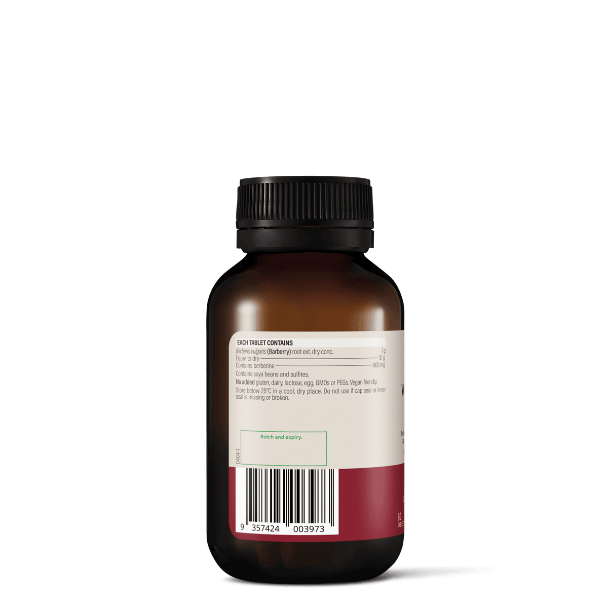 Wanderlust Ultra Strength Berberine 800mg 60 Tablets rear label