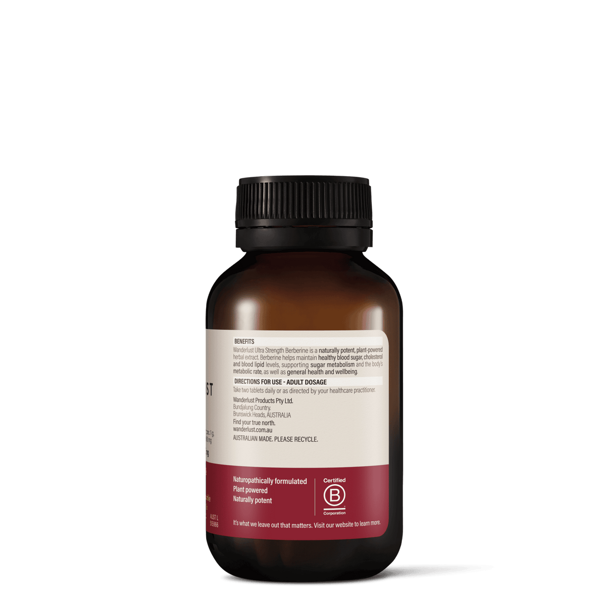 Wanderlust Ultra Strength Berberine 800mg 60 Tablets side label