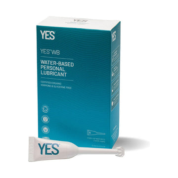 YES WB Water-Based Personal Lubricant Applicators 6 x 5ml carton and single-use applicator on a white background