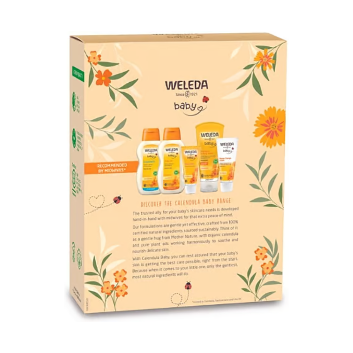 Weleda Baby Calendula Care and Cuddle Baby Pack — gift pack carton rear