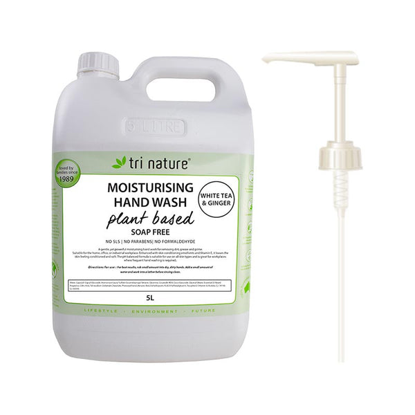 Tri Nature Moisturising Hand Wash White Tea &amp; Ginger Bulk with pump 5L