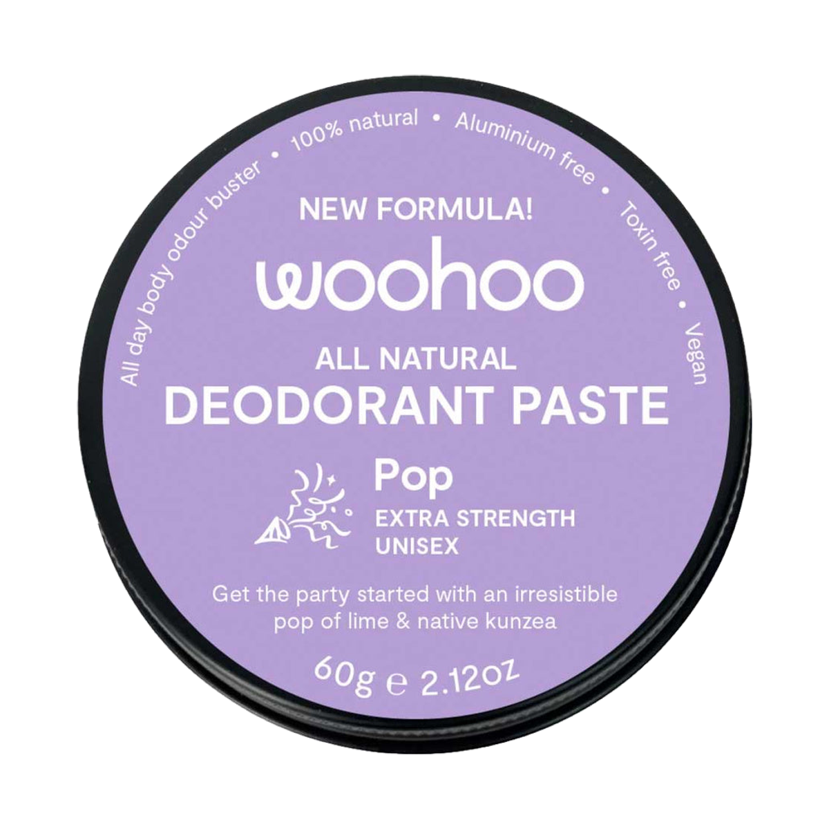 Woohoo Body Natural Deodorant Paste Tin Pop Extra Strength 60g front