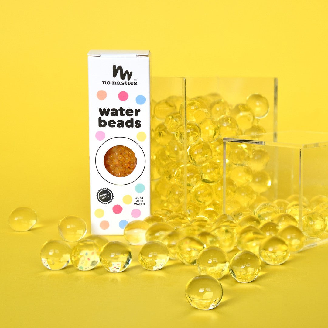No Nasties Kids Water Beads Yellow Sunshine 10g — manufacturer colour demonstration; props not included